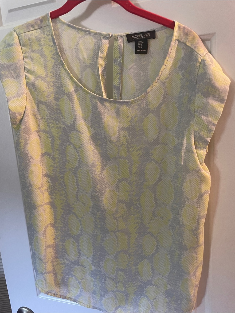 Rachel Zoe Yellow and Gray Snake-Print Cap Sleeve Blouse